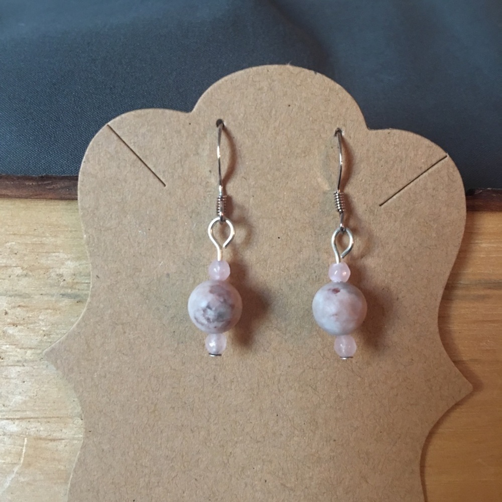 Matte sterling pink zebra-crystal stone earrings